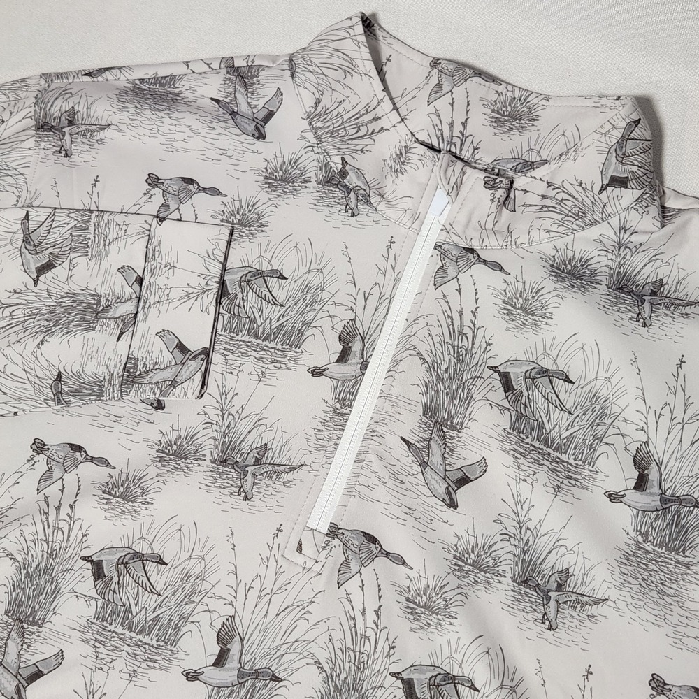 Mens WAGGLE Performance Golf 1/4 Zip 3XL Duck AOP waterfowl hunting‎ Gray nature